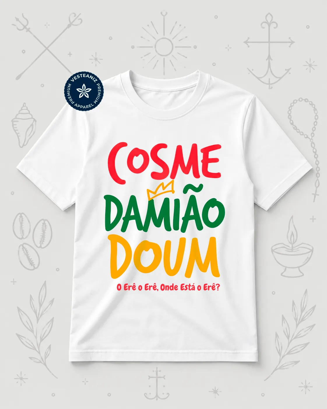 Camiseta Cosme, Damião, Doum – Onde está o Erê? | VesteAniz