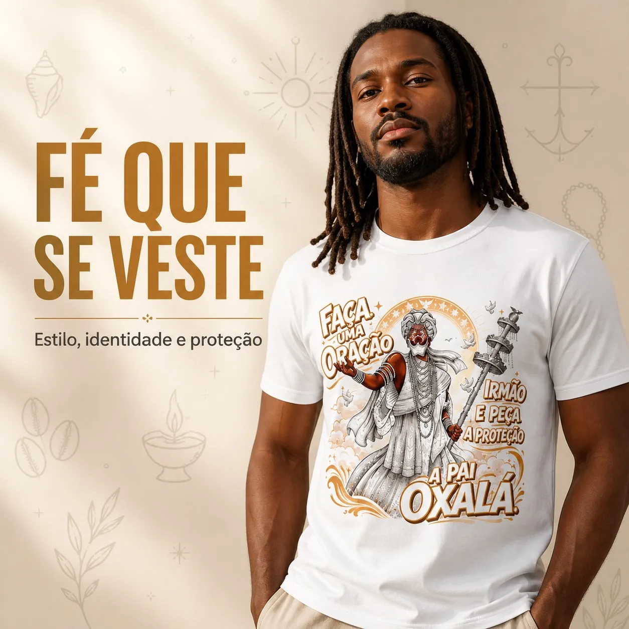 Camiseta Oxalá Unissex Branca 100% Algodão | Camisa Umbanda Orixá Fé e Proteção