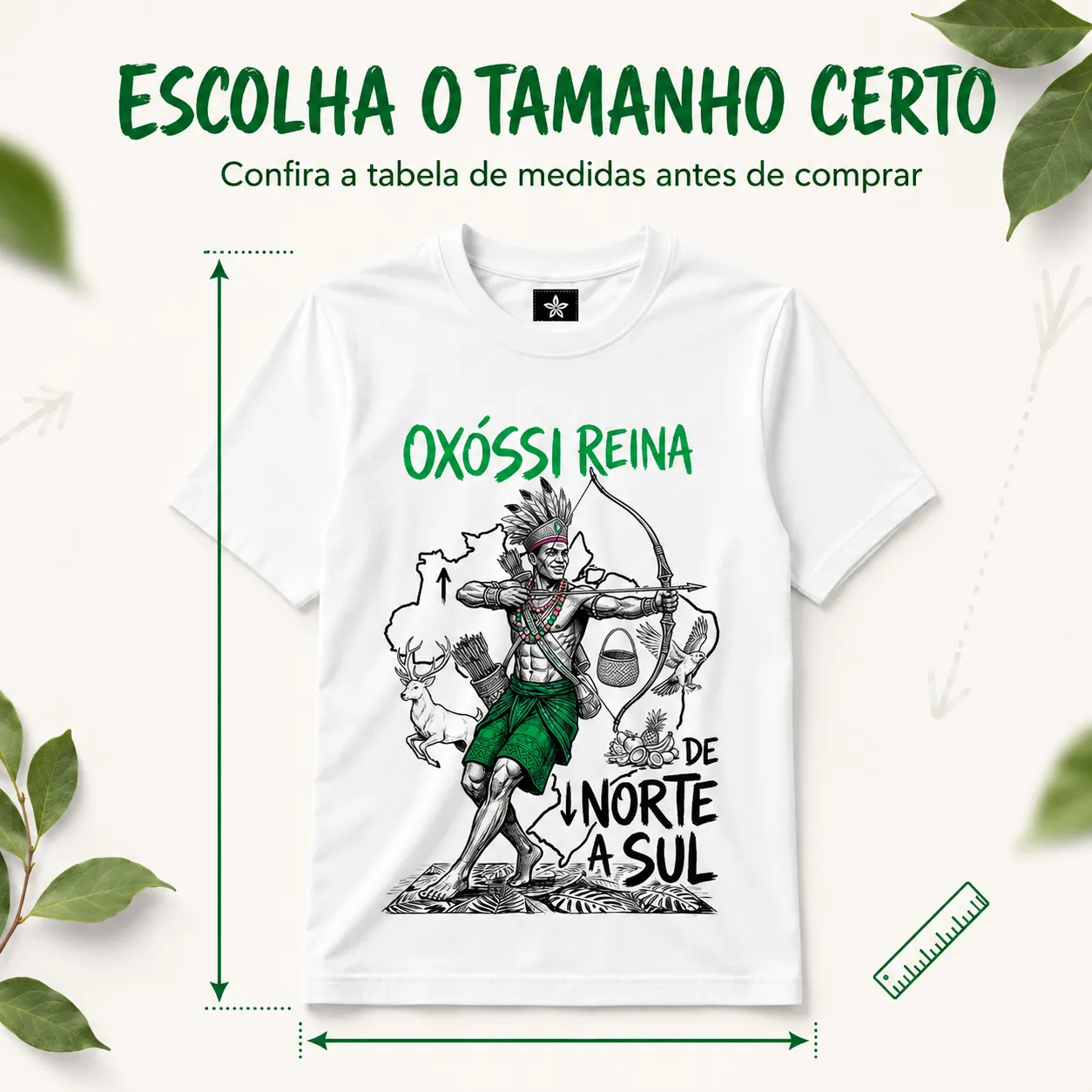 Camiseta Oxóssi Umbanda 100% Algodão Unissex Branca Orixá Religiosa De Norte a Sul 4