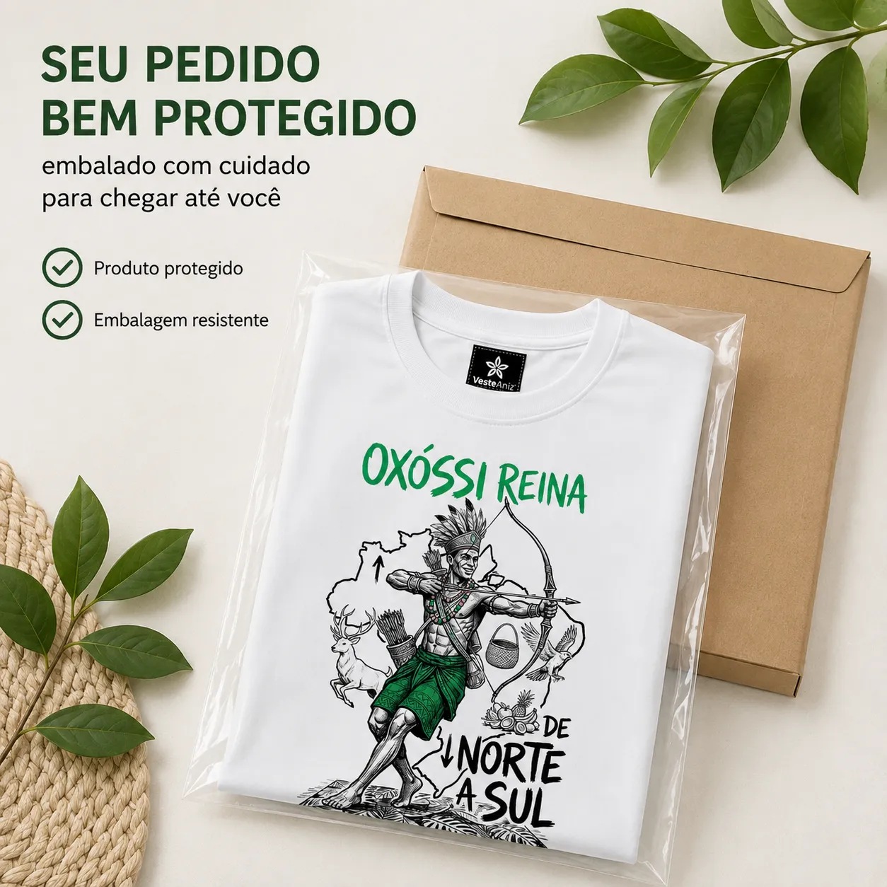 Camiseta Oxóssi Umbanda 100% Algodão Unissex Branca Orixá Religiosa De Norte a Sul 5